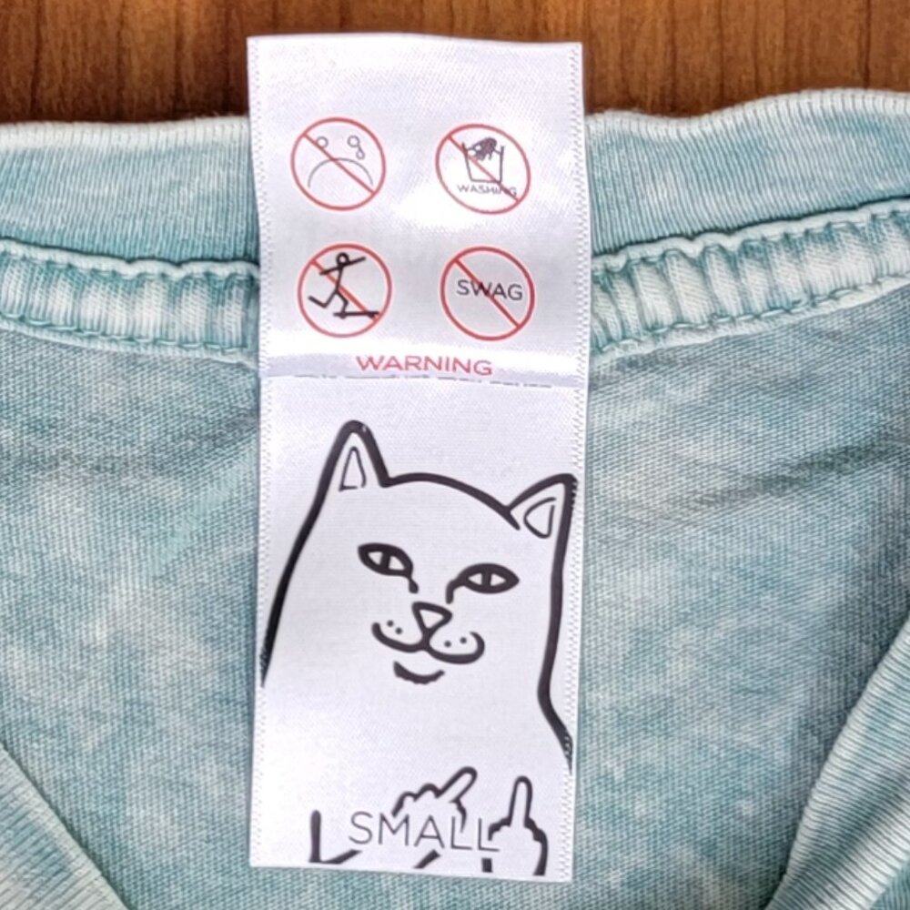 RIPNDIP Unisex Stonewashed Green Cotton Tee Featuring Lord Nermal White Cat - S - Picture 7 of 8
